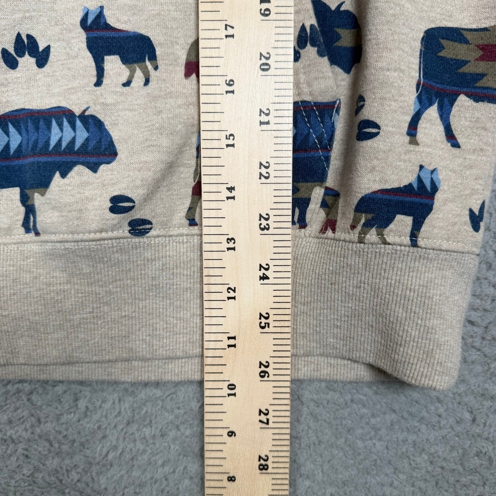 Ariat Re-AL Womens Small Buffalo Wolf Southwestern Fleece Hoodie Oatmeal Blue - Picture 10 of 12